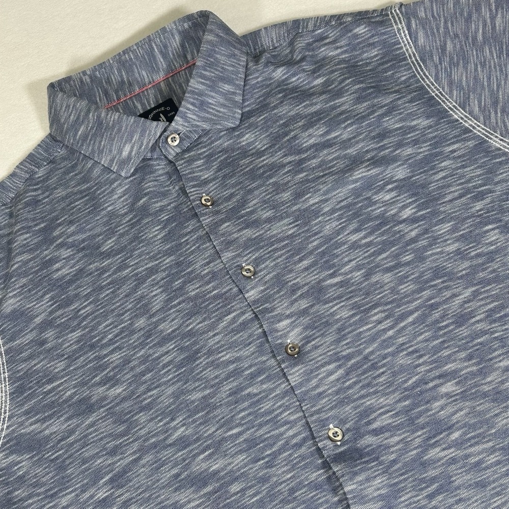 Johnnie O Top Shelf Men's XXL Blue‎ Striped Button Down Short Sleeve Shirt